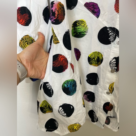 Kocan Multi color Stretchy Cotton Poplin Asymmetrical Hem Button Down Tunic S - Picture 5 of 12